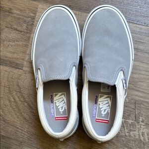 Vans Blue/ Gray Slip-On Suede & Canvas Shoes men Sz 6 / Women’s Sz 8 NWOB
